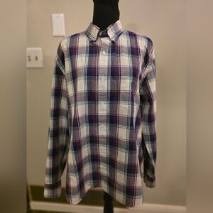 J. Crew Men's Plaid Shirt - Purple and White